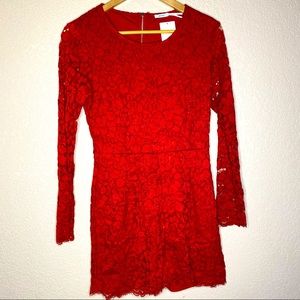 Kimchi Blue Red Long sleeve lace romper, Size 6
